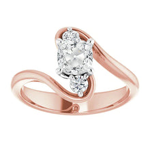 Three Stone Ring Round & Cushion Old Cut Real Diamonds 4 Carats