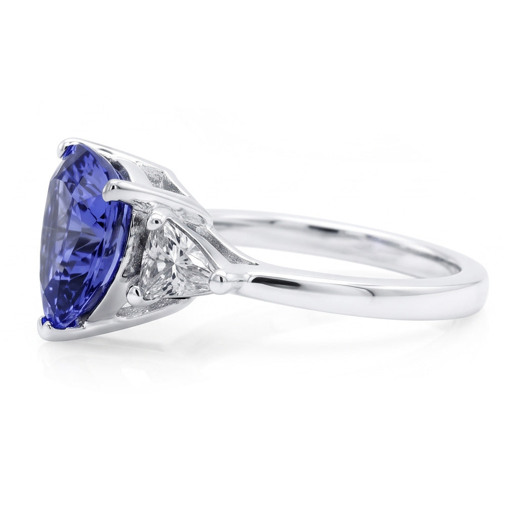Three Stone Ring Trilliant Cut Blue Natural Earth Mined DIAMOND ( NOT LAB GROWN ) Gemstone 6.5 Carats WG 14K
