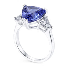 Three Stone Ring Trilliant Cut Blue Natural Earth Mined DIAMOND ( NOT LAB GROWN ) Gemstone 6.5 Carats WG 14K