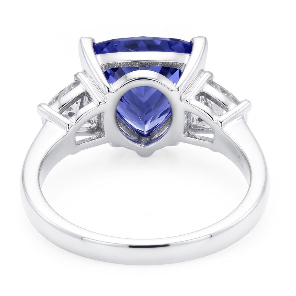 Three Stone Ring Trilliant Cut Blue Natural Earth Mined DIAMOND ( NOT LAB GROWN ) Gemstone 6.5 Carats WG 14K