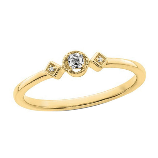 Three Stone Round & Asscher Real Diamond Wedding Ring Gold 0.75 Carats