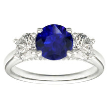 Three Stone Round Blue Sapphire Ring & Round Natural Earth Mined Diamonds 2.50 Carats