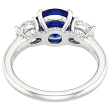 Three Stone Round Blue Sapphire Ring & Round Natural Earth Mined Diamonds 2.50 Carats