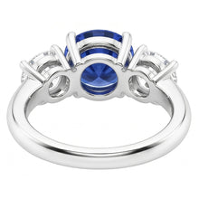 Three Stone Round Blue Sapphire & Natural Earth Mined Diamond Ring 2.50 Carats Gold 14K