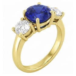 Three Stone Round Blue Sapphire & Natural Earth Mined Diamond Ring 5 Carats Jewellery