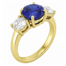 Three Stone Round Blue Sapphire & Natural Earth Mined Diamond Ring 5 Carats Jewellery