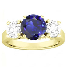 Three Stone Round Blue Sapphire & Natural Earth Mined Diamond Ring 5 Carats Jewellery