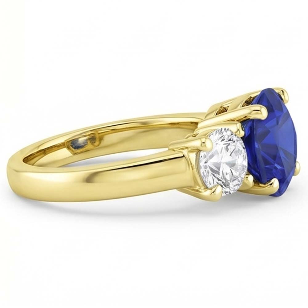 Three Stone Round Blue Sapphire & Natural Earth Mined Diamond Ring 5 Carats Jewellery