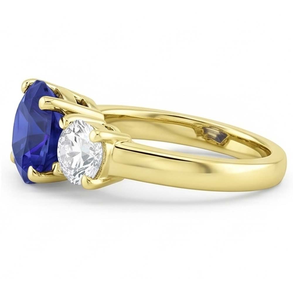 Three Stone Round Blue Sapphire & Natural Earth Mined Diamond Ring 5 Carats Jewellery