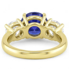 Three Stone Round Blue Sapphire & Natural Earth Mined Diamond Ring 5 Carats Jewellery