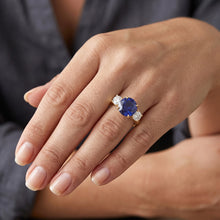 Three Stone Round Blue Sapphire & Natural Earth Mined Diamond Ring 5 Carats Jewellery