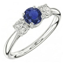 Three Stone Round Blue Sapphire & Natural Earth Mined Diamond Ring Jewellery 1.50 Carats