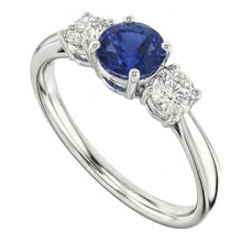 Three Stone Round Blue Sapphire & Natural Earth Mined Diamond Ring Jewellery 1.50 Carats