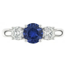 Three Stone Round Blue Sapphire & Natural Earth Mined Diamond Ring Jewellery 1.50 Carats
