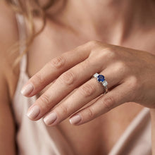 Three Stone Round Blue Sapphire & Natural Earth Mined Diamond Ring Jewellery 1.50 Carats