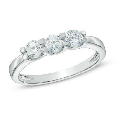 Three Stone Round Cut 1.50 Ct Real Diamonds Engagement Ring White Gold 14K