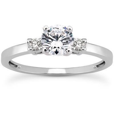 Three Stone Round Cut 2.50 Ct Genuine Diamond Engagement Ring White Gold 14K