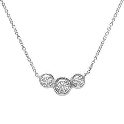 Three Stone Round Genuine Diamond Necklace Pendant White Gold 3.5 Carats