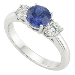 Three Stone Round Natural Earth Mined Diamond Engagement Ring Srilanka Sapphire 3 Carats