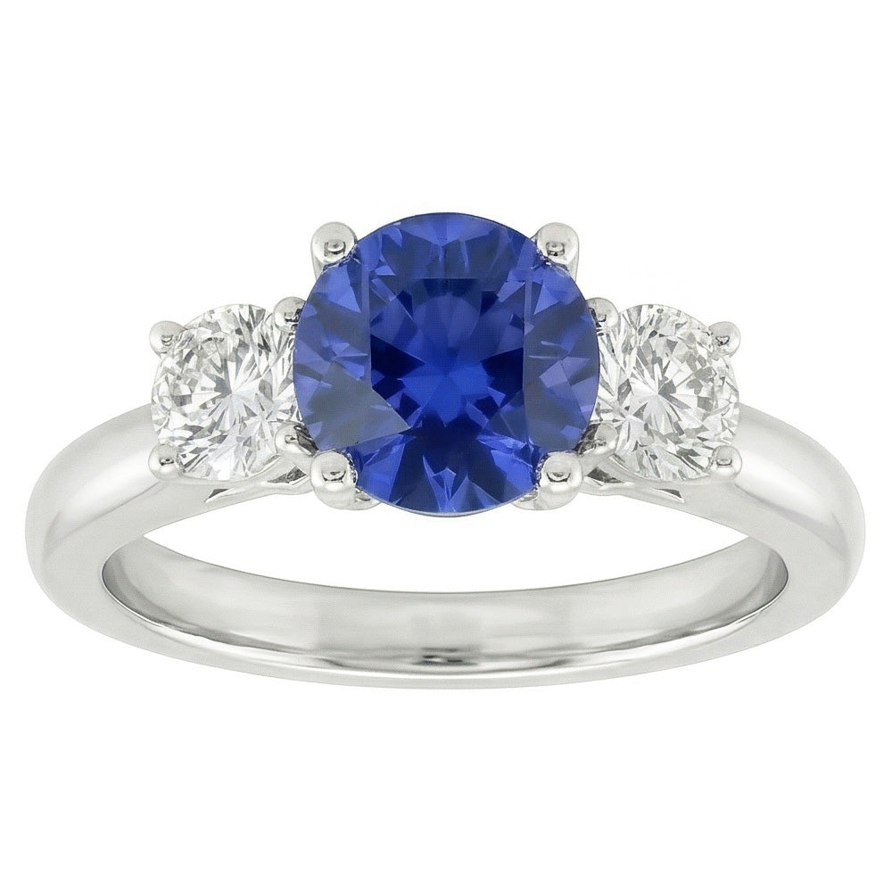 Three Stone Round Natural Earth Mined Diamond Engagement Ring Srilanka Sapphire 3 Carats