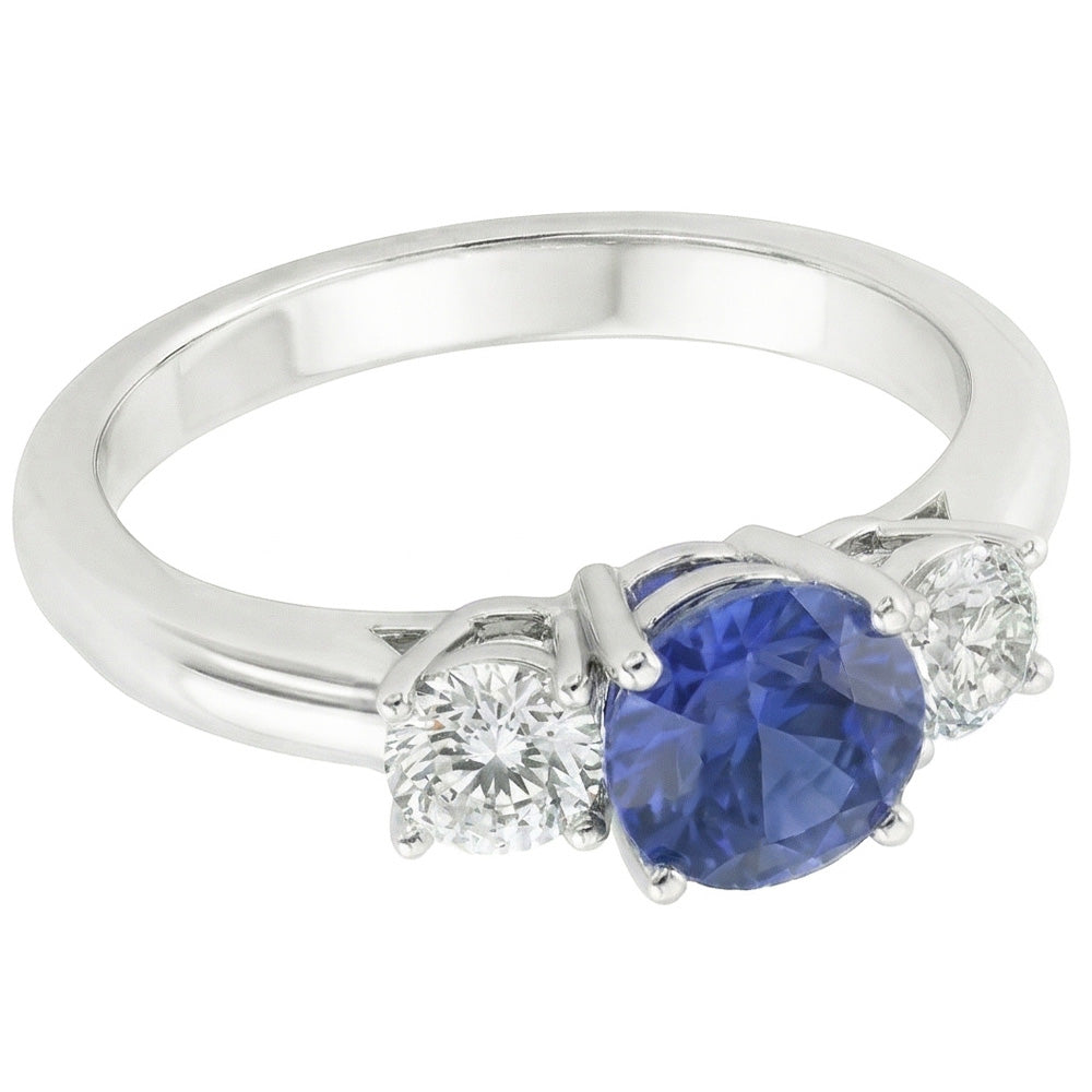 Three Stone Round Natural Earth Mined Diamond Engagement Ring Srilanka Sapphire 3 Carats