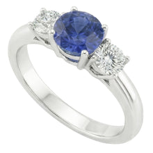 Three Stone Round Natural Earth Mined Diamond Engagement Ring Srilanka Sapphire 3 Carats