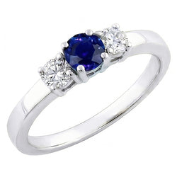 Three Stone Round Natural Earth Mined Diamond Ring 1.50 Carats Ceylon Sapphire Gemstone