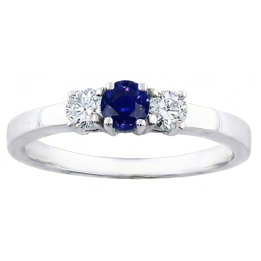 Three Stone Round Natural Earth Mined Diamond Ring 1.50 Carats Ceylon Sapphire Gemstone