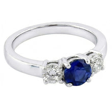 Three Stone Round Natural Earth Mined Diamond Ring 1.50 Carats Ceylon Sapphire Gemstone
