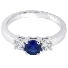 Three Stone Round Natural Earth Mined Diamond Ring 1.50 Carats Ceylon Sapphire Gemstone