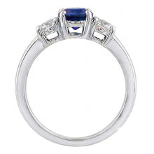 Three Stone Round Natural Earth Mined Diamond Ring 1.50 Carats Ceylon Sapphire Gemstone