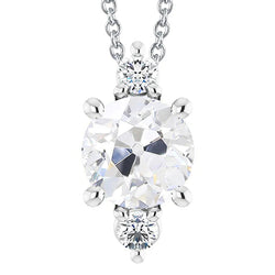 Three Stone Round Old Mine Cut Natural Earth Mined Diamond Pendant 6 Carats Slide Jewellery