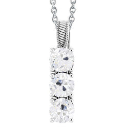 Three Stone Round Old Mine Cut Real Diamond Pendant 4.50 Carats White Gold