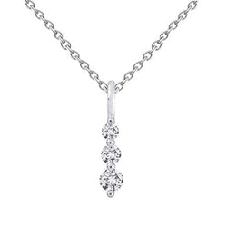 Three Stone Round Real Diamond Journey Pendant 1.90 Carat White Gold 14K