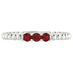 Three Stone Round Ruby Ring 1.20 Carats White Gold 14K