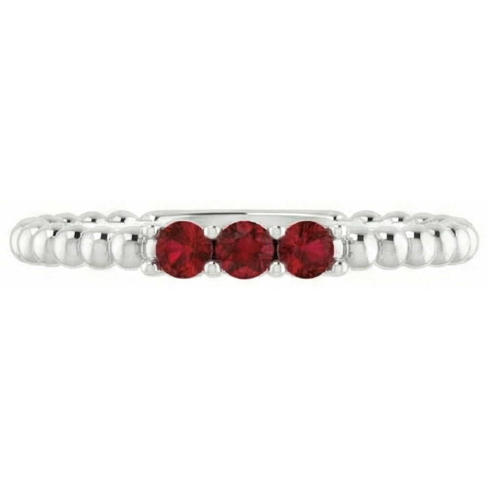 Three Stone Round Ruby Ring 1.20 Carats White Gold 14K