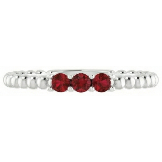 Three Stone Round Ruby Ring 1.20 Carats White Gold 14K