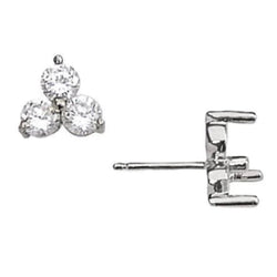 Three Stone Stud Earrings 3 Ct. Real Natural Earth Mined Diamonds Earring White Gold 14K