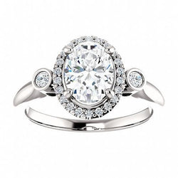 Three Stone Style 1.26 Carats Real Natural Earth Mined Diamonds Anniversary Halo Ring WG 14K