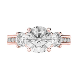 Three Stone Style 3.50 Carats Real Diamonds Engagement Ring Rose 14K