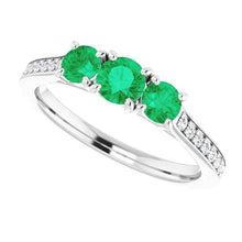 Three Stone Style Diamond Green Emerald Engagement Ring 1.10 Carats