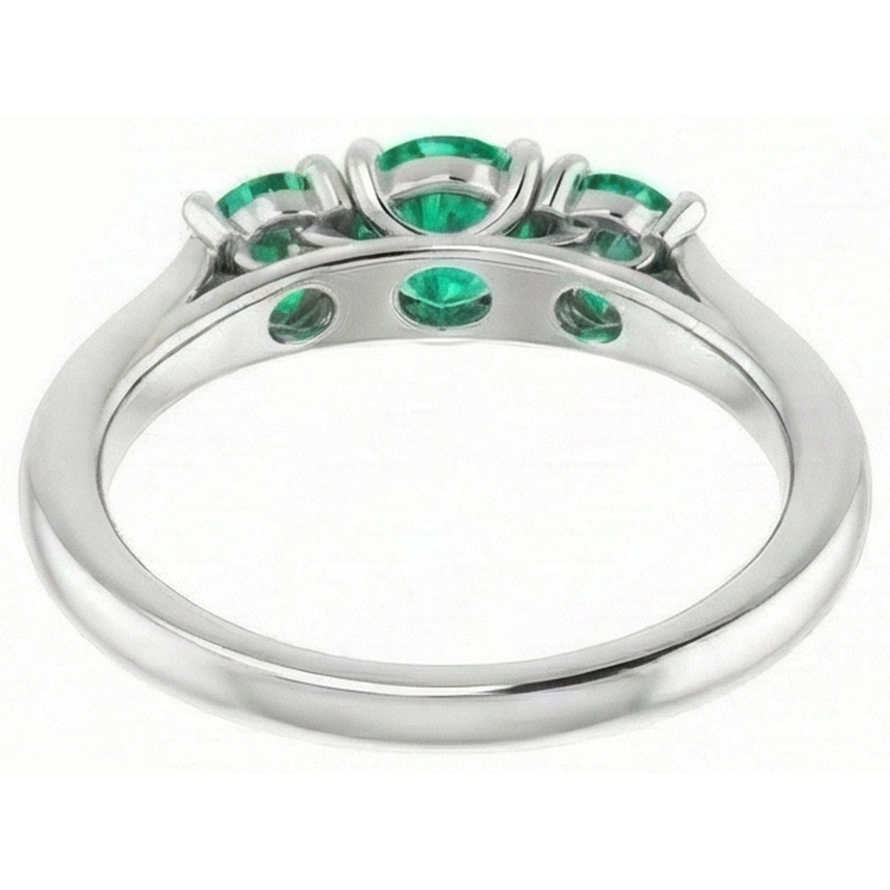 Three Stone Style Natural Earth Mined Diamond Green Emerald Engagement Ring 1.10 Carats
