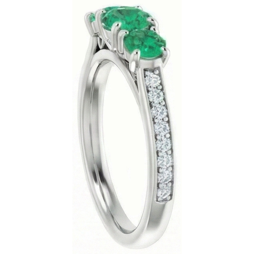 Three Stone Style Natural Earth Mined Diamond Green Emerald Engagement Ring 1.10 Carats