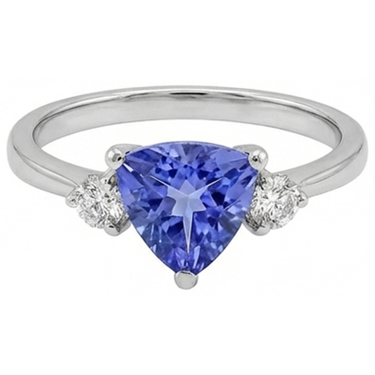 Three Stone Tanzanite And Round Natural Earth Mined DIAMOND ( NOT LAB GROWN )s 4 Carats Gemstone Ring New