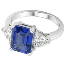 Three Stone Trillion Natural Earth Mined Diamond Ring Blue Sapphire 2 Carat Prongs