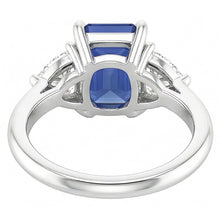 Three Stone Trillion Natural Earth Mined Diamond Ring Blue Sapphire 2 Carat Prongs