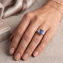 Three Stone Trillion Natural Earth Mined Diamond Ring Blue Sapphire 2 Carat Prongs