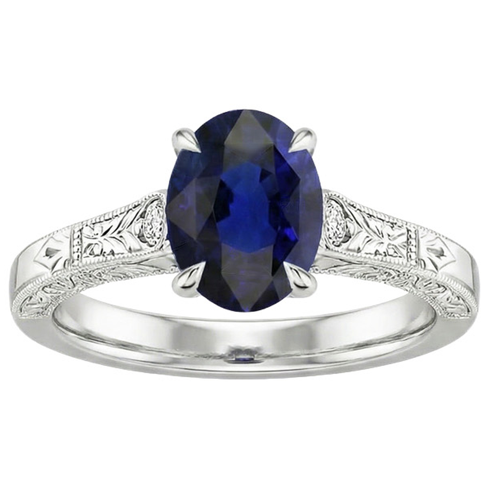 natural round sapphire 2.25ct ring profile view