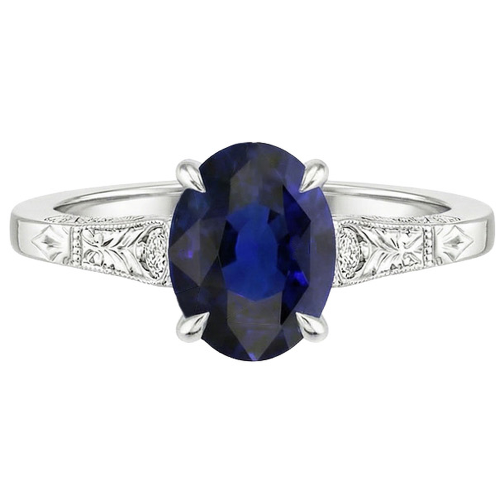 natural round sapphire 2.25ct ring on white background