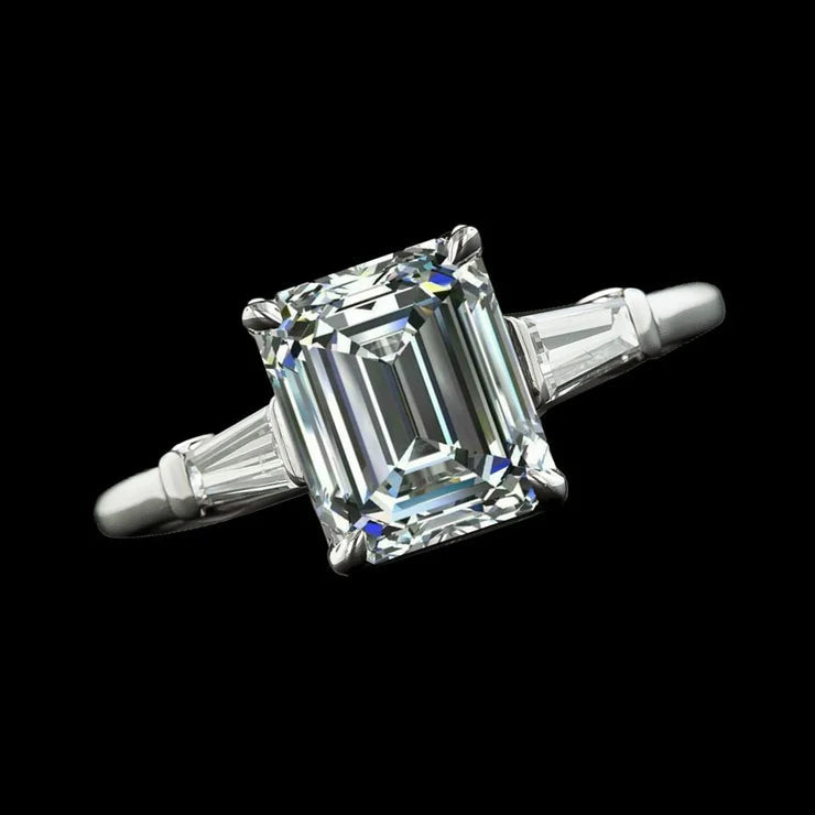 Three Stone Wedding Ring Emerald Genuine Diamonds Prong Set 6.25 Carats
